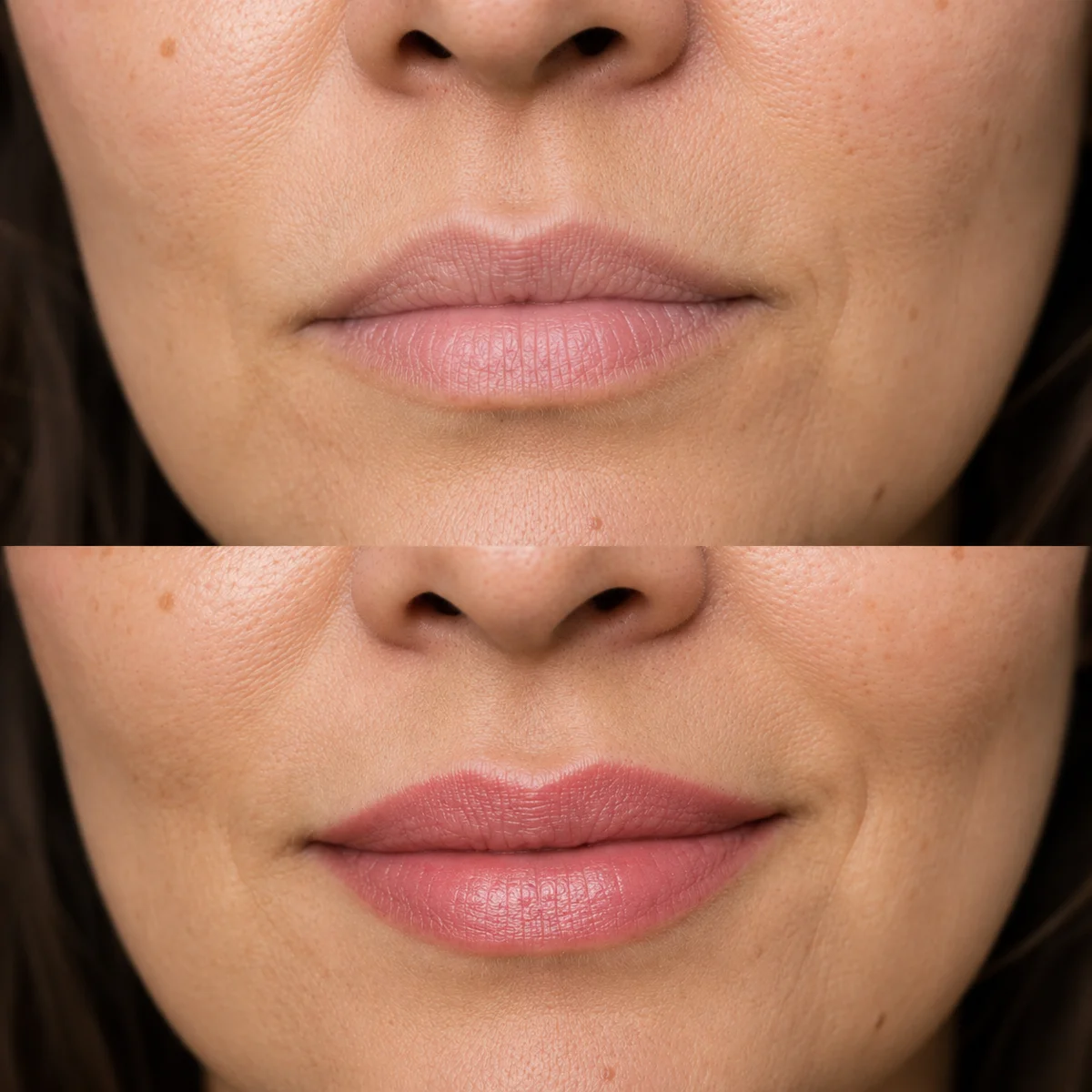 Lip blush before and after in Prescott, AZ — natural pink lip tint transformation by Brow Expressions