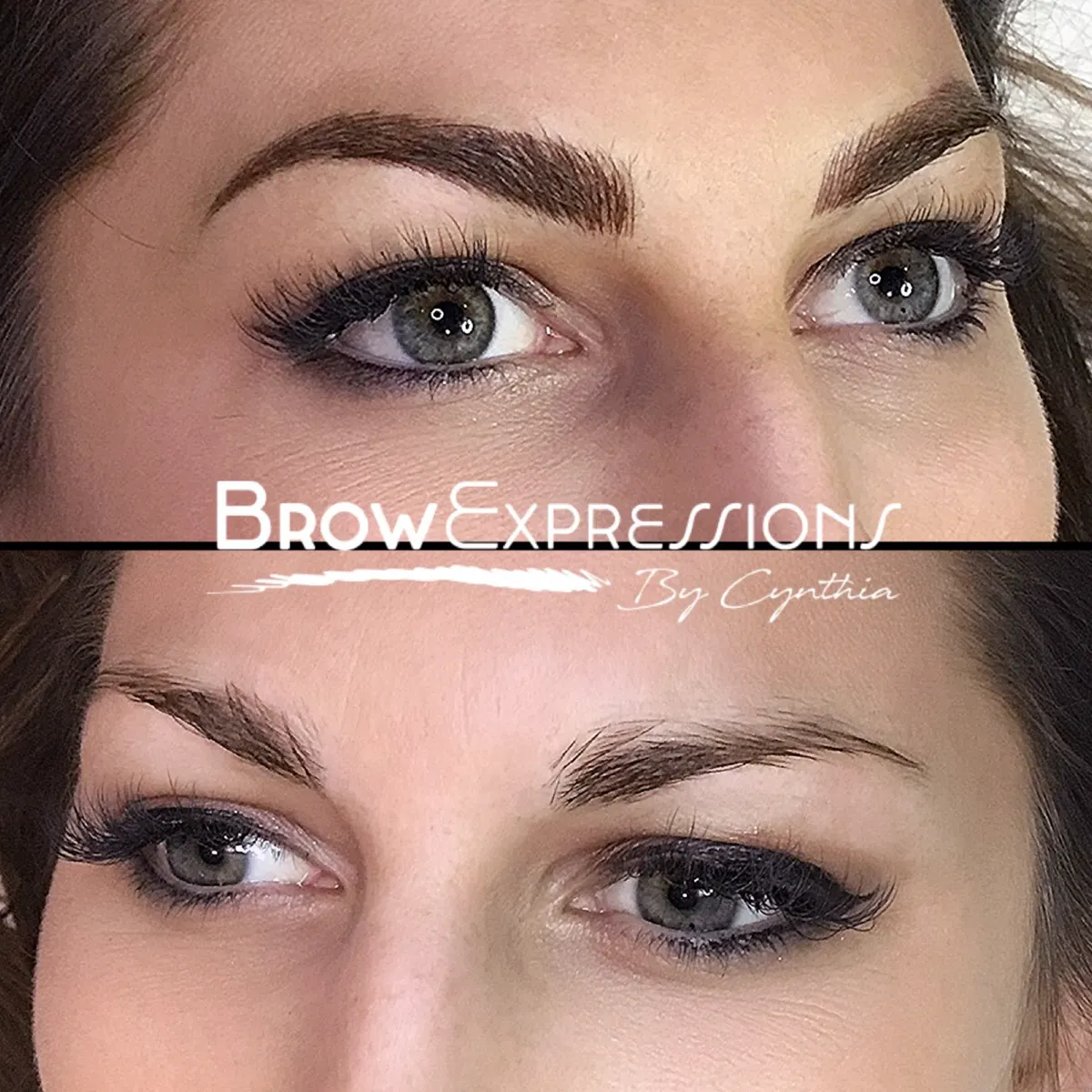 Powder ombre brows before and after in Prescott, AZ — softly shaded, defined eyebrows by Brow Expressions