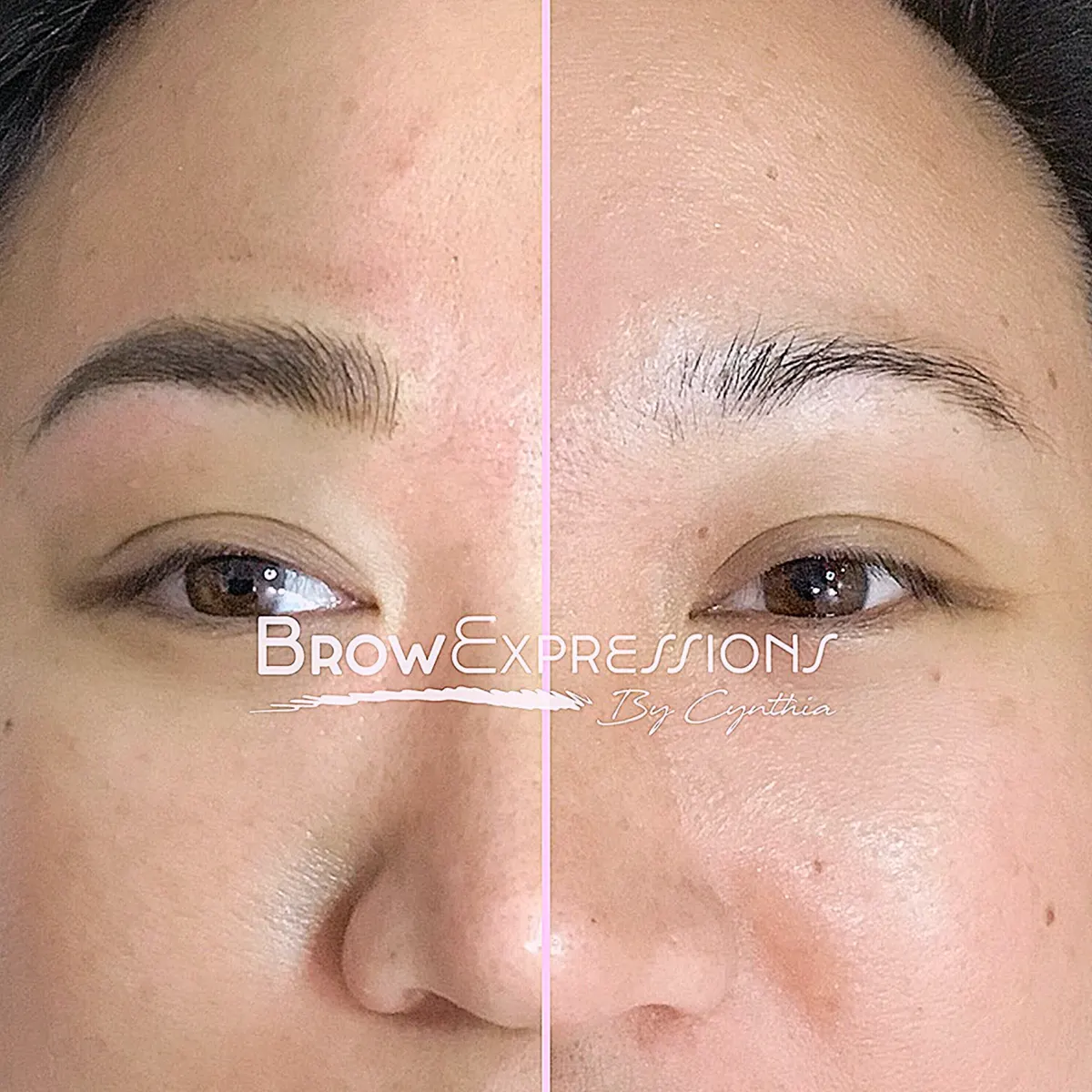 Nano brows before and after on sparse eyebrows in Prescott, AZ — natural hairstroke enhancement by Cynthia Irwin