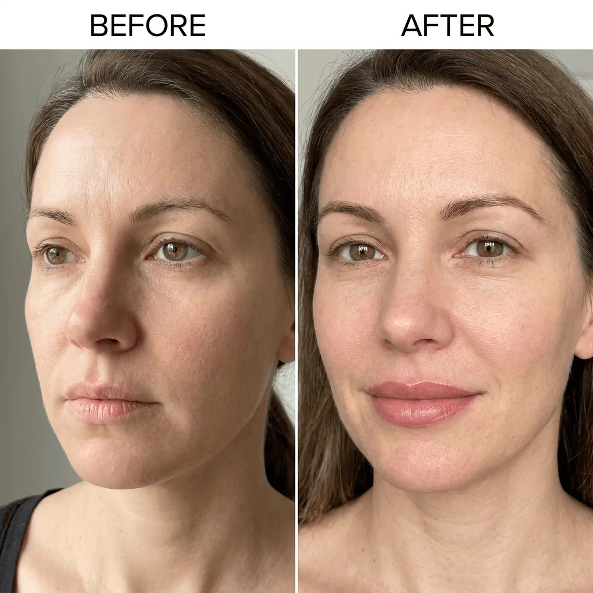 Full-face before and after showing natural lip blush definition in Prescott, Arizona