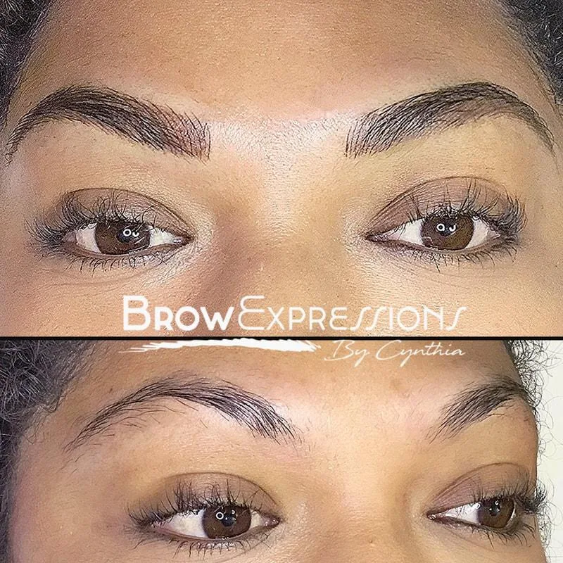 Microblading results for perfectly shaped eyebrows on dark skin in Prescott, AZ